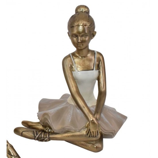 Ballerina figur siddende guld med lys kjole 17 cm