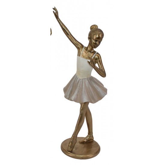 Ballerina figur guld med lys kjole 28 cm