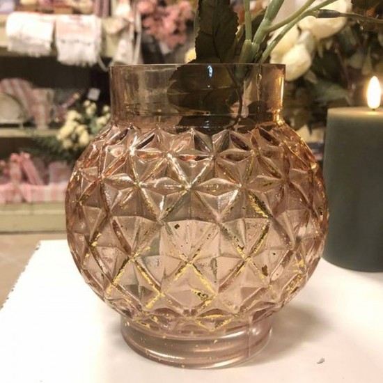 Vase rosa og guld 16 cm