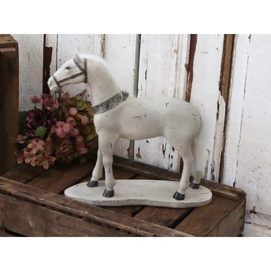 Fransk hest H39cm antique creme