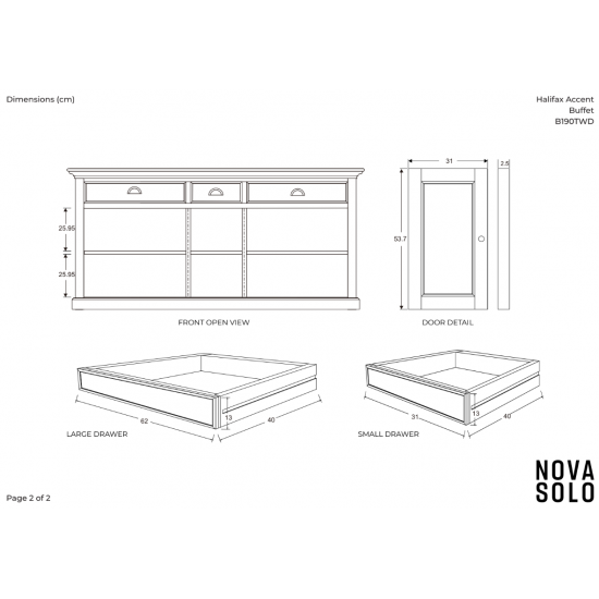 Kommode Skænk med 3 skabe - Mahognifarvet top B180cm - Gratis Levering