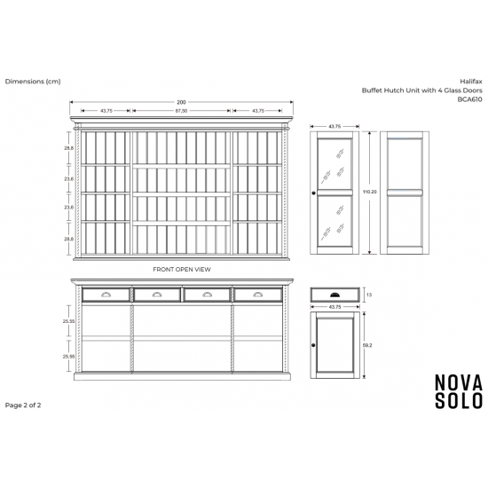 Hvid vitrineskab i 2 dele B200cm - Gratis Levering