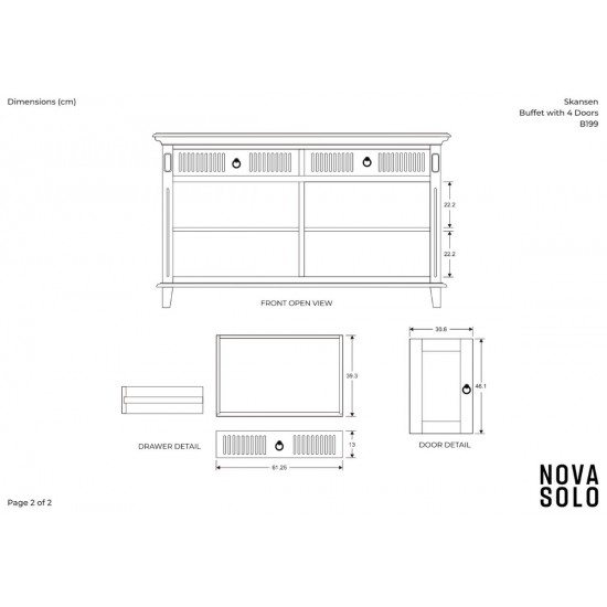 Kommode med dobbeltskab og skuffer B145cm - Gratis Levering