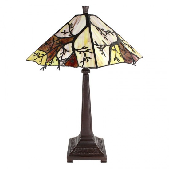 Tiffany bordlampe brun-beige H57cm med 2 fatninger