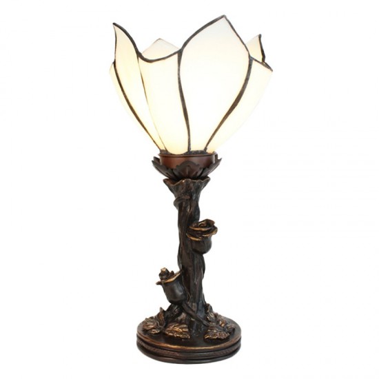 Tiffany bordlampe hvid blomst upligth H32cm