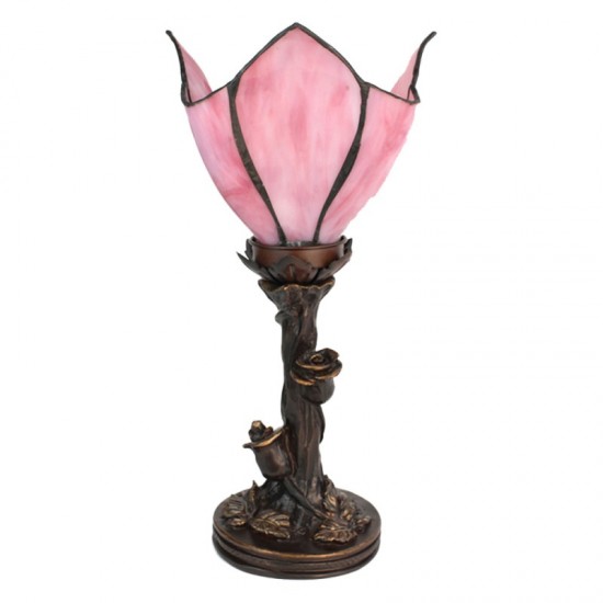 Tiffany bordlampe Blomst lyserød H32cm