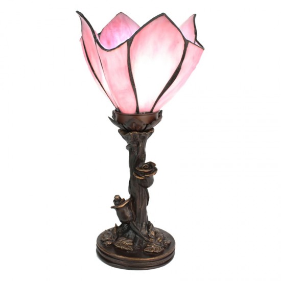 Tiffany bordlampe Blomst lyserød H32cm