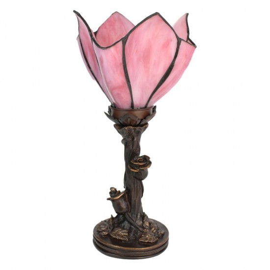 Tiffany bordlampe Blomst lyserød H32cm