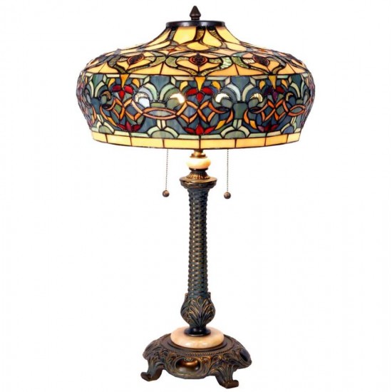 Bordlampe Tiffany skærm blå-brune nuancer 71cm høj