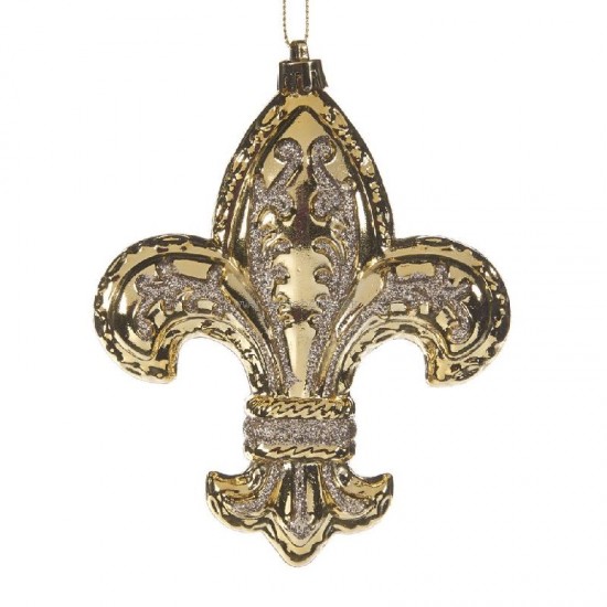 Julekugle i glas Fleur de lis 14 cm - Guld