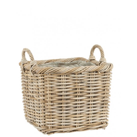 Rattan kurv med plast firkantet H38cm