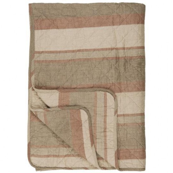 Quilt beige med brune og rustfarvede striber