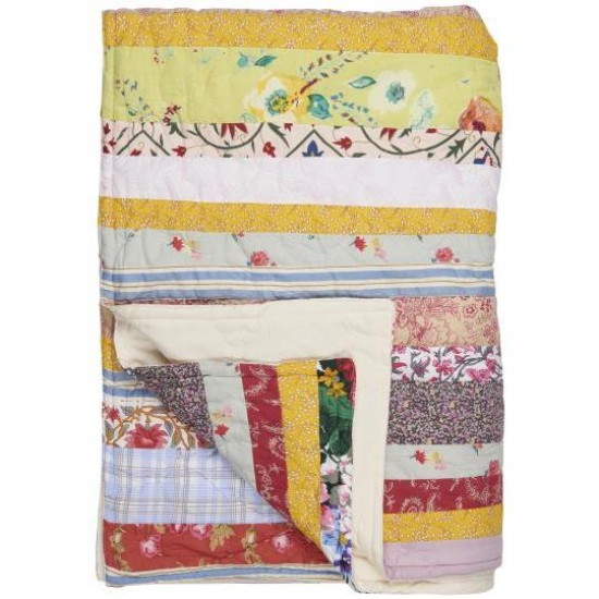 Quilt UNIKA patchwork med aflange stofstykker off white bagside