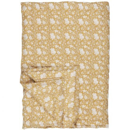 Quilt Annika mustard med hvide blomster Ekstra tyk