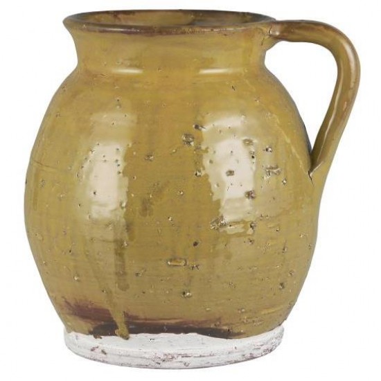 Vase med hank rustik mustard Avignon keramik 19 cm