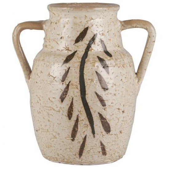 Vase med hanke bladmønster Avignon keramik 20 cm