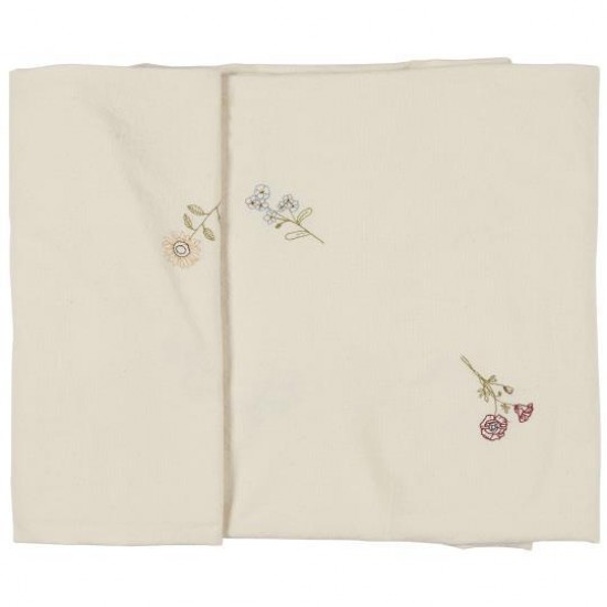 Dug Flora butter cream med broderede blomster 150x150 cm