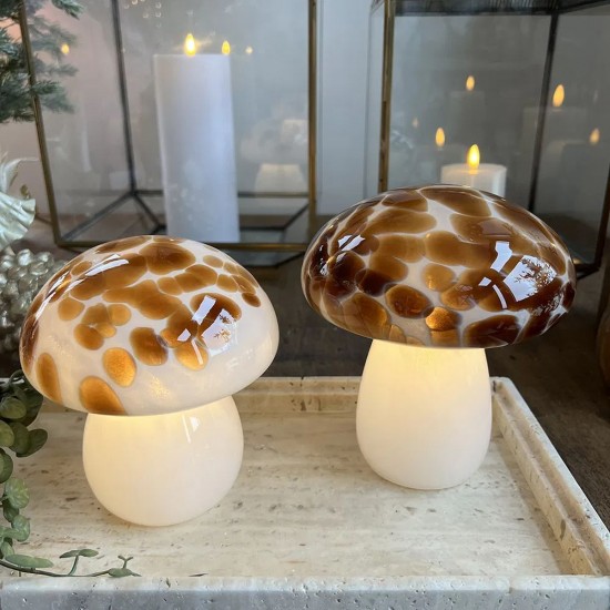 Mushroom Glaslampe med LED cognac