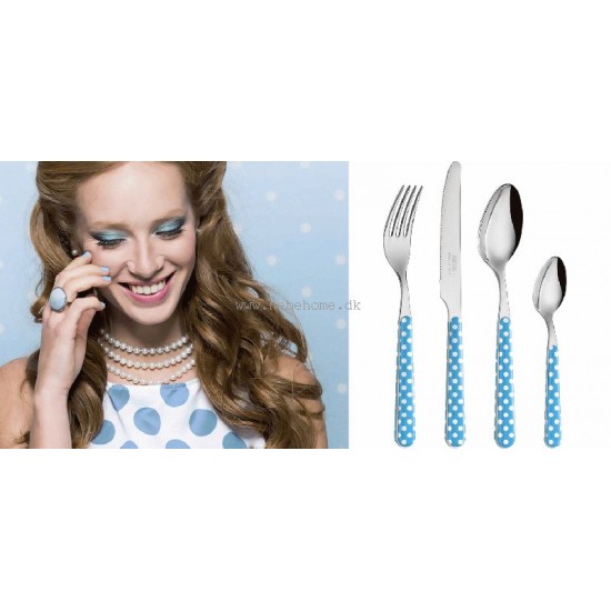 4 dele Bestik til 1 Person Light Blue Polka Dots