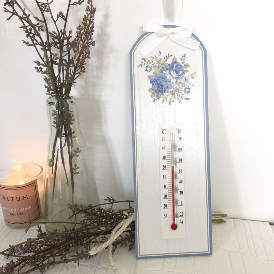 Termometer blå blomst Camilla h 24 cm