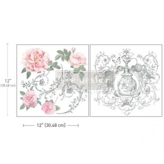 Decor Transfer Roser og motiv 30x53cm Odeur De Rose